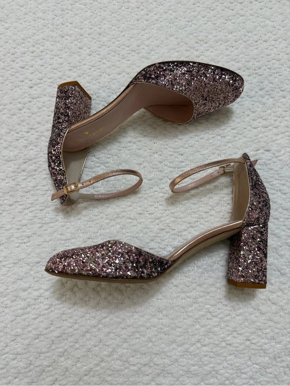 Kate Spade Baneera Rose Gold Glitter Heels Women’s Size 7.5